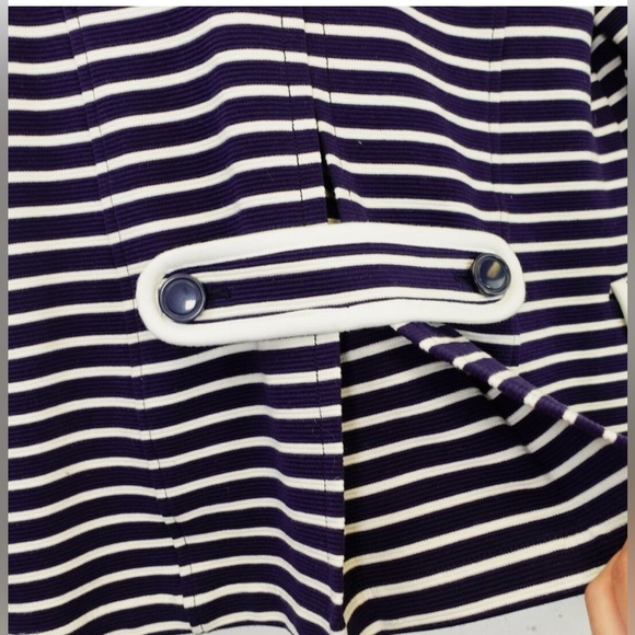 Retro Anthropologie Navy & White Striped Soft Blazer Jacket Double Breasted - Picture 12 of 16